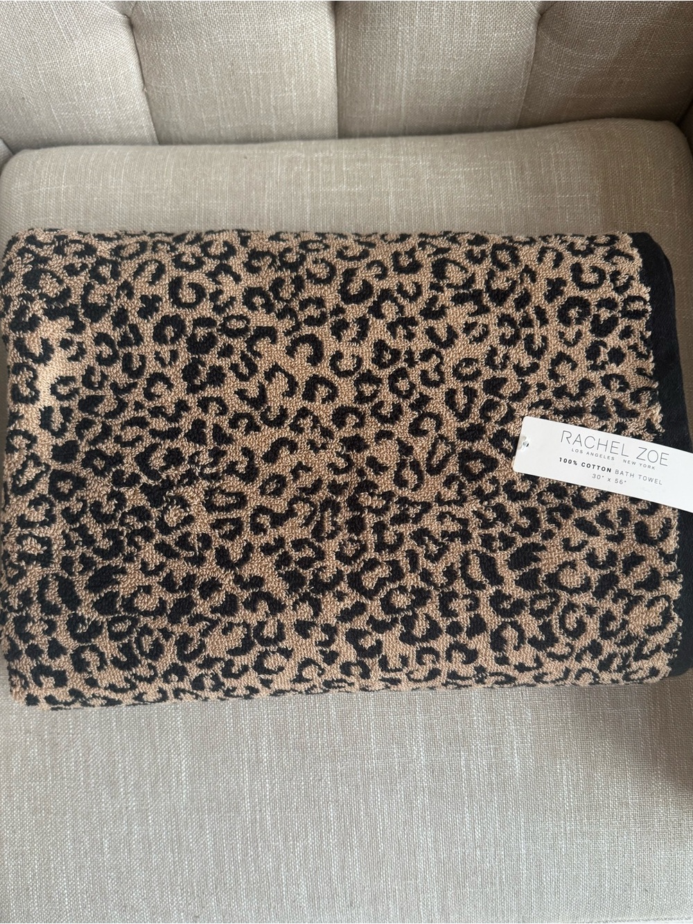 Rachel Zoe Black and Tan Cheetah Animal Cotton Bath Towel - NWT